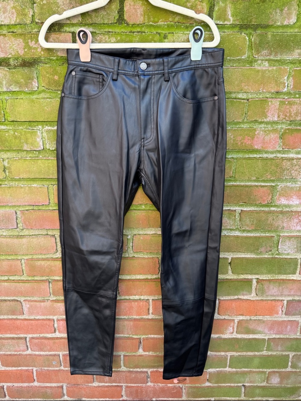 Zara Men's Black Faux Leather Slim Jeans